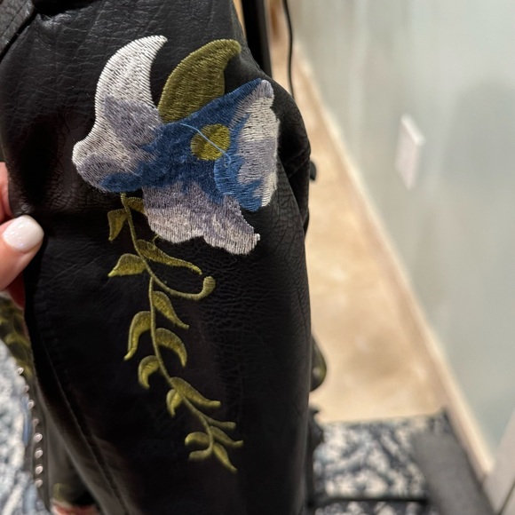 GUC Size M Bollrllr Black Embroidered Studded Leather Street Riding PU Jacket - Picture 15 of 16